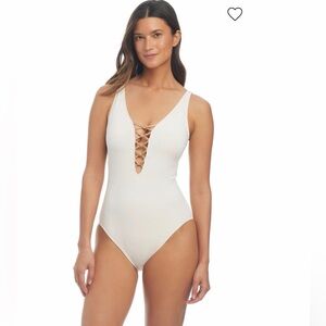 Bleu Rod Beattie Lace up Plunge one piece swimsuit size 10